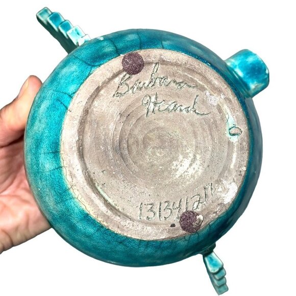Barbara Heard Ceramic Lantern Signed Bird Head Blue Gray Handmade Pottery Candle - Picture 4 of 13